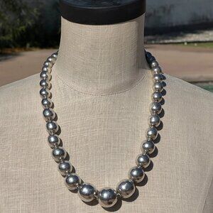 Vintage Taxco Sterling Silver Graduated Bead Necklace 23" 77g TC-51 Mexico 925